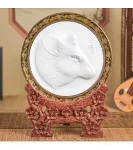 《十二生肖·鼠》浮雕瓷盘